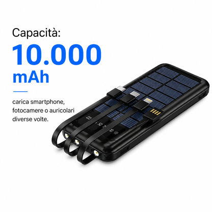 🔋 VELMORA™ POWERBANK SOLARE PRO – 4 CAVI INTEGRATI UNIVERSALI 🔥