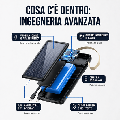 🔋 VELMORA™ POWERBANK SOLARE PRO – 4 CAVI INTEGRATI UNIVERSALI 🔥