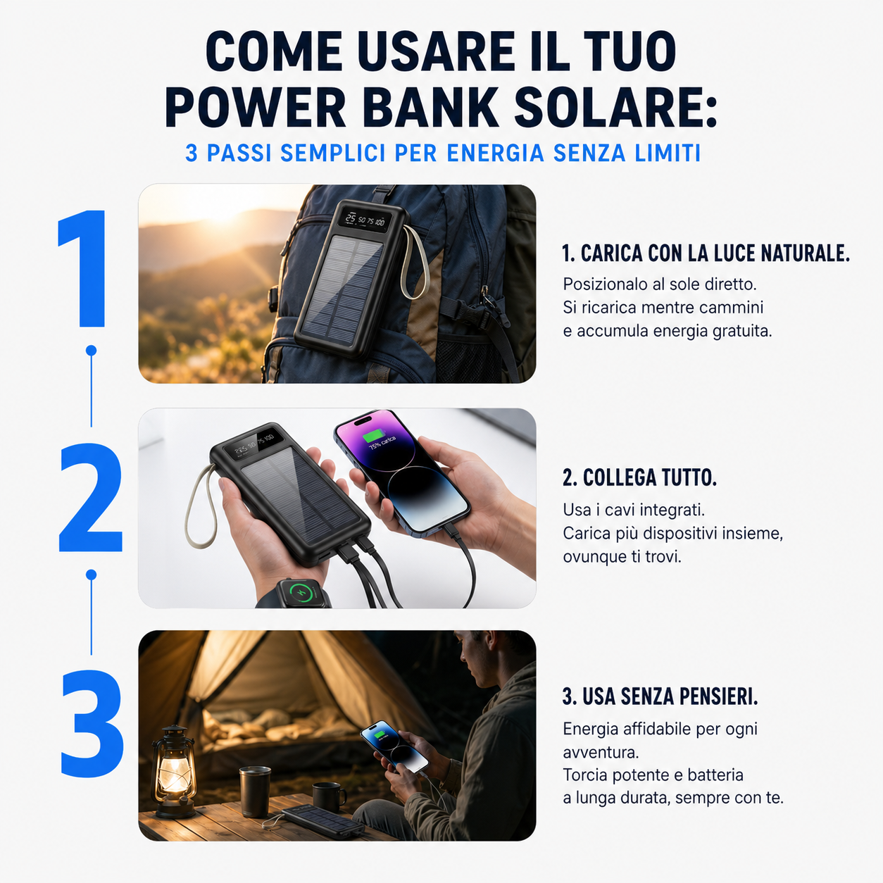 🔋 VELMORA™ POWERBANK SOLARE PRO – 4 CAVI INTEGRATI UNIVERSALI 🔥