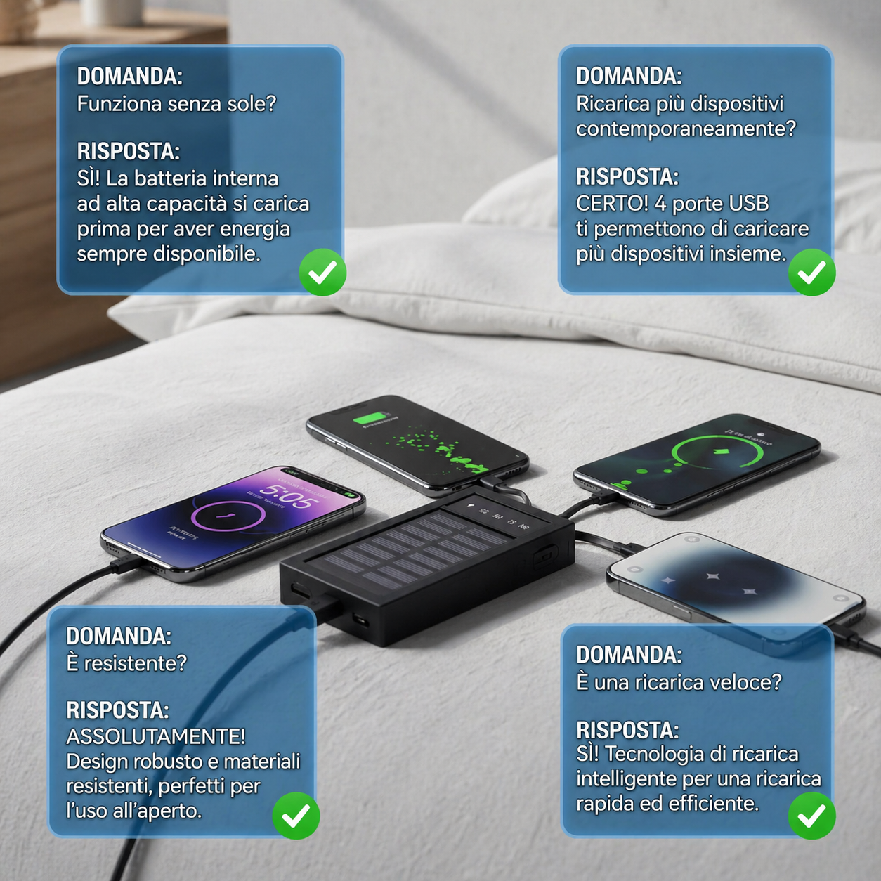 🔋 VELMORA™ POWERBANK SOLARE PRO – 4 CAVI INTEGRATI UNIVERSALI 🔥
