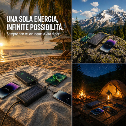 🔋 VELMORA™ POWERBANK SOLARE PRO – 4 CAVI INTEGRATI UNIVERSALI 🔥