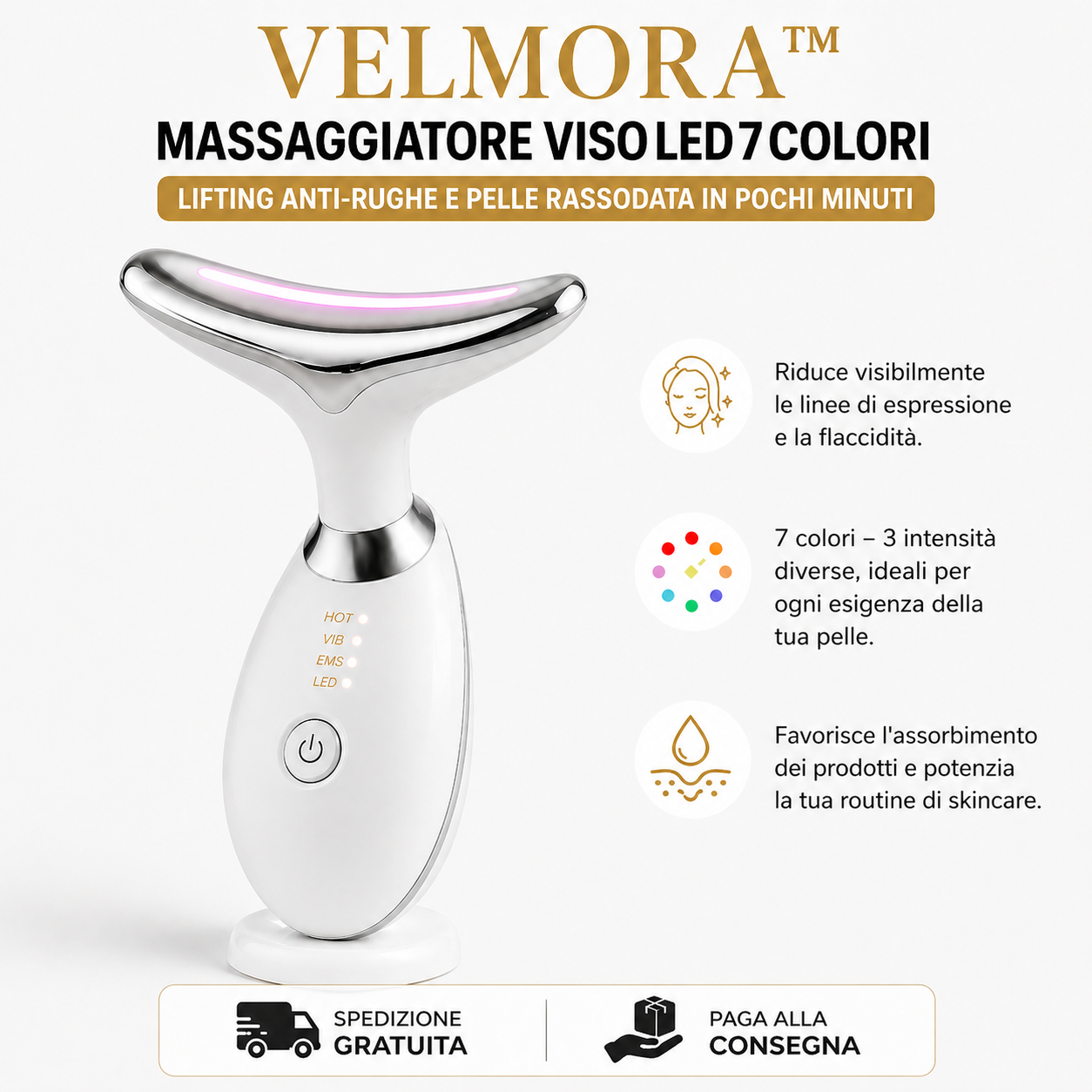 ✨ VELMORA™ MASSAGGIATORE VISO LED 7 COLORI – LIFTING ANTI-RUGHE E PELLE RASSODATA IN POCHI MINUTI 🔥